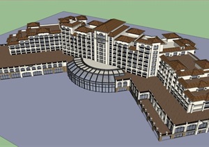 西班牙风格星级酒店建筑楼SU(草图大师)模型