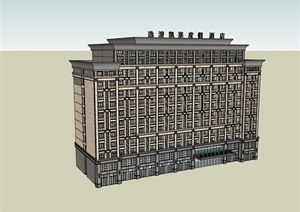 详细的独特欧式酒店建筑楼SU(草图大师)模型