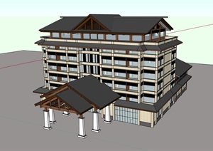古典中式多层酒店建筑楼SU(草图大师)模型