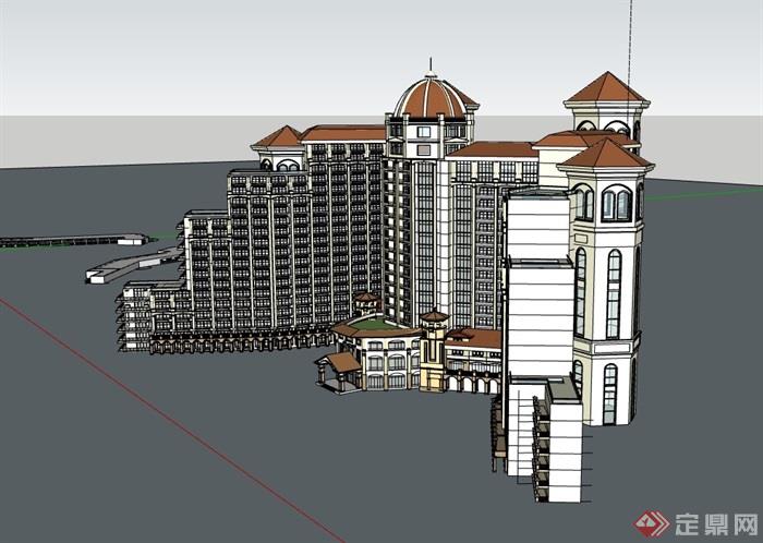 多层五星级酒店详细建筑su模型