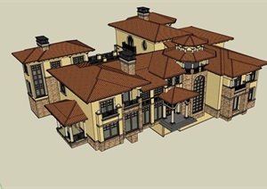 欧式风格多层酒店经典的建筑SU(草图大师)模型