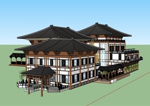 古典中式风格酒店经典的建筑SU(草图大师)模型