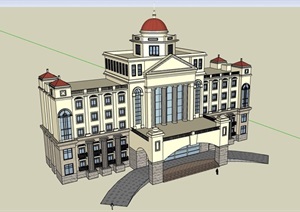 精致的完整的酒店建筑SU(草图大师)模型