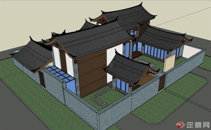 古典中式住宅完整别墅su模型
