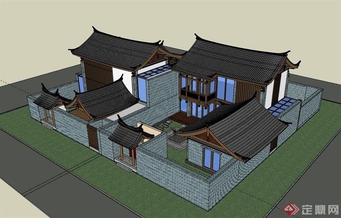 古典中式住宅完整别墅su模型