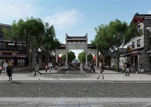 新中式商业街  全模型附加效果图