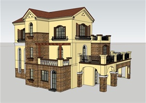三层欧式别墅素材设计SU(草图大师)模型