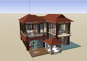 欧式风格详细的别墅居住建筑楼SU(草图大师)模型