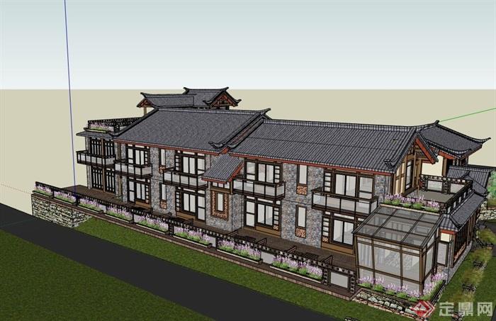 独特中式居住详细的别墅设计su模型