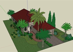 单层居住详细的别墅设计SU(草图大师)模型