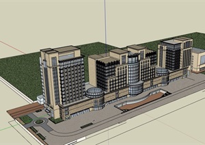 详细的完整商业办公楼建筑设计SU(草图大师)模型
