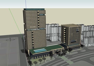 详细多层及高层办公楼建筑设计SU(草图大师)模型