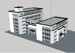 现代中式办公楼建筑SU(草图大师)模型