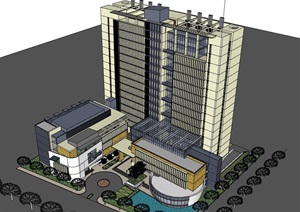 高层独特办公楼建筑SU(草图大师)模型