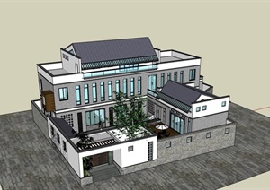 徽派中式合院办公建筑楼设计SU(草图大师)模型