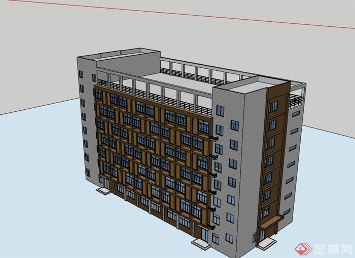 七层现代办公楼独特设计su模型