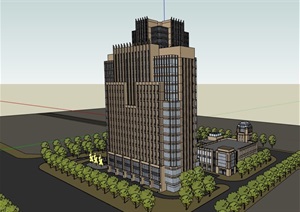 高层详细办公楼独特设计SU(草图大师)模型
