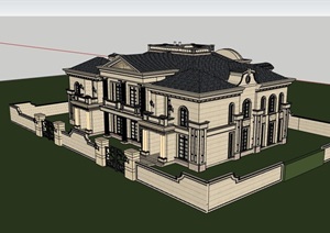 欧式风格双拼完整的别墅建筑SU(草图大师)模型