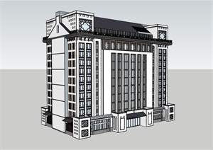 中式风格高层办公楼独特设计SU(草图大师)模型
