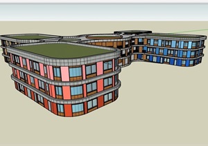 三层学校教育多层幼儿园建筑SU(草图大师)模型