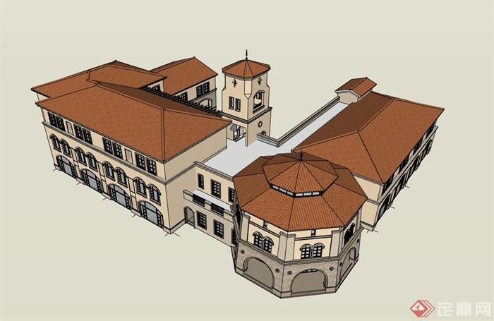 欧式学校教育多层建筑su模型