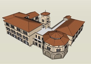 欧式学校教育多层建筑SU(草图大师)模型