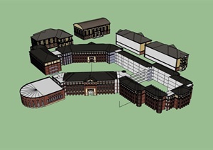 多栋欧式学校教育多层建筑SU(草图大师)模型