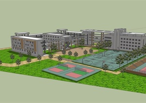 现代完整学校建筑楼SU(草图大师)模型