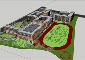 现代精致的完整教育教学楼设计SU(草图大师)模型