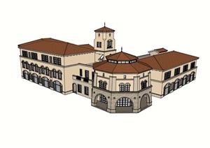 详细的欧式教育教学楼设计SU(草图大师)模型