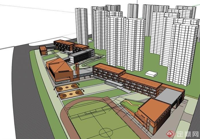 独特详细的教育教学楼设计su模型