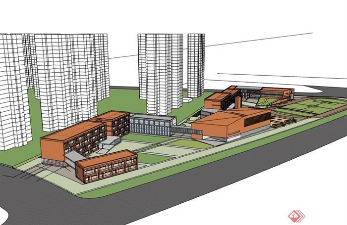 独特详细的教育教学楼设计su模型