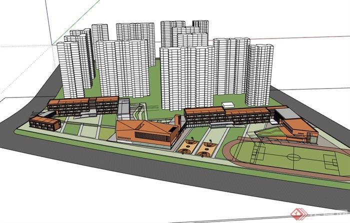 独特详细的教育教学楼设计su模型