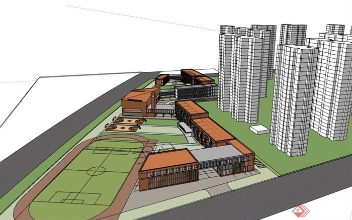 独特详细的教育教学楼设计su模型
