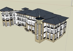 三层欧式独特完整学校教育建筑SU(草图大师)模型
