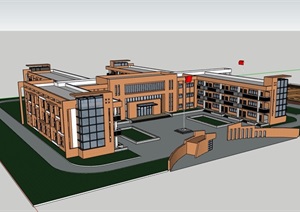 现代完整的学校教育建筑楼SU(草图大师)模型