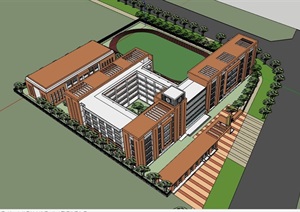 完整的独特学校教育建筑楼SU(草图大师)模型