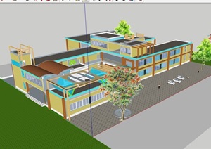 某现代风格学校教育建筑楼SU(草图大师)模型
