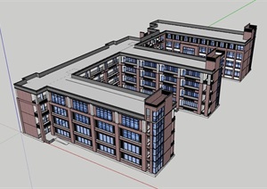 现代完整学校教育建筑楼SU(草图大师)模型
