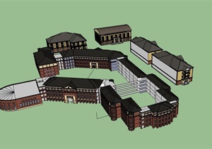 欧式独特完整的多层学校教育建筑楼SU(草图大师)模型