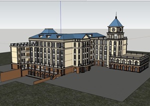 欧式风格精致的教育学校建筑楼SU(草图大师)模型