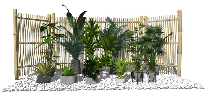 现代盆栽植物绿植隔断篱笆SU模型(2)
