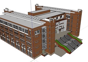现代完整教育学校建筑楼SU(草图大师)模型