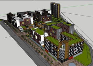 多栋现代校区教育建筑楼设计SU(草图大师)模型