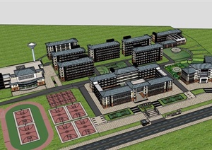 欧式经典的校区教育建筑楼设计SU(草图大师)模型