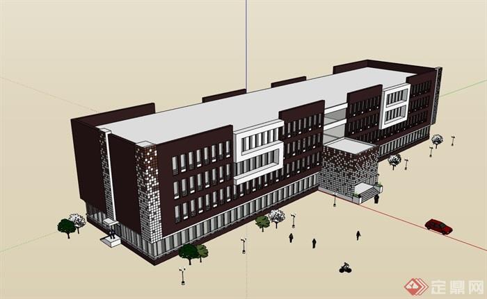 多层现代校区教育建筑楼设计su模型