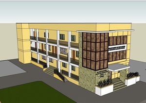 三层校区教育建筑楼设计SU(草图大师)模型