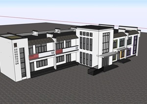 中式两层学校教育建筑楼SU(草图大师)模型