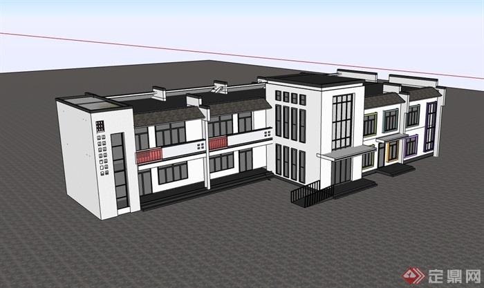 中式两层学校教育建筑楼su模型