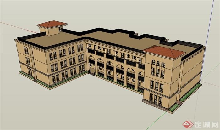 欧式多层独特学校教育建筑楼su模型